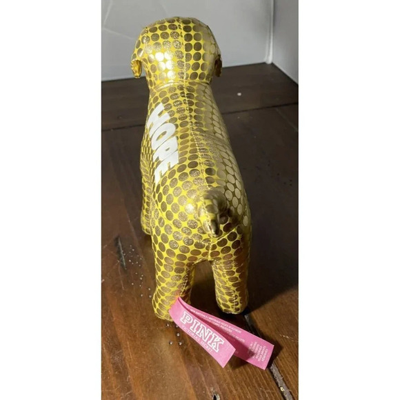 Victoria's Secret PINK Plush Stuffed Toy Dog Gold Metallic Circle Dots HOPE 6” - Picture 4 of 6